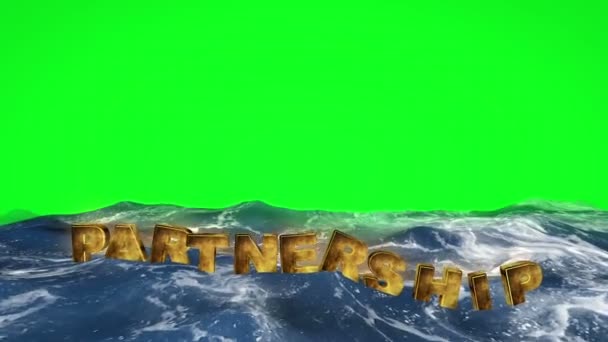 Partnerschaftstext Schwimmt Wasser Gegen Green Screen — Stockvideo