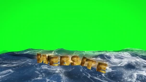 Website Tekst Drijvend Het Water Tegen Groen Scherm — Stockvideo