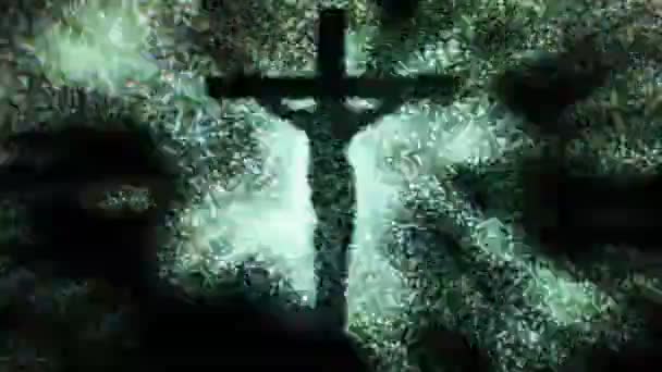 Jesus On Cross tv static noise — Stock Video