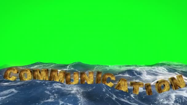 Testo di comunicazione galleggiante in acqua sullo schermo verde — Video Stock