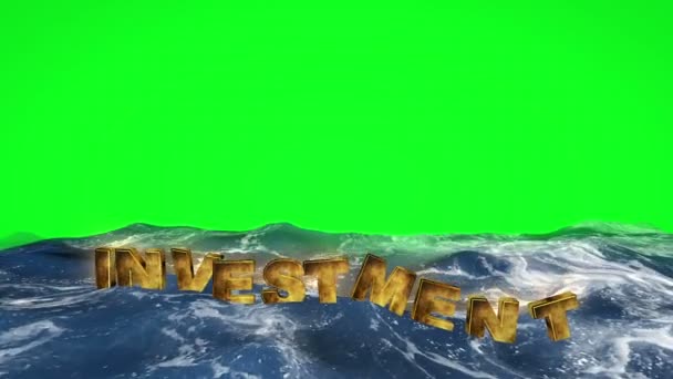 Investment text floating in the water on green screen — Stock Video