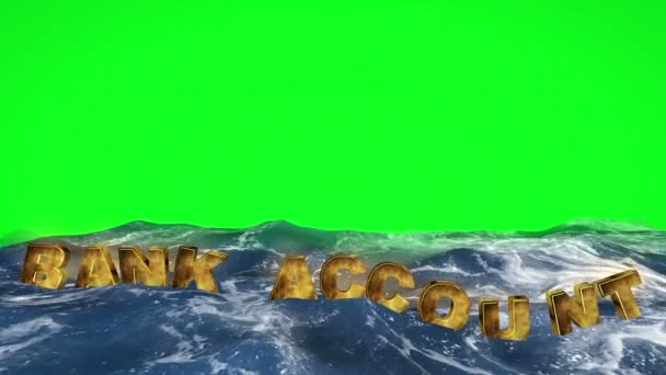 Bankrekening Tekst Drijvend Het Water Groen Scherm — Stockvideo