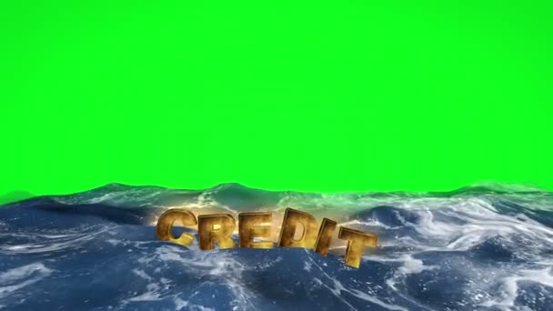 Texto Crédito Flutuando Água Tela Verde — Vídeo de Stock