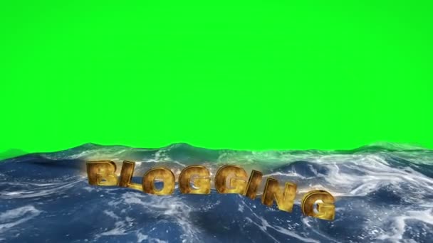 Blogging Text Schwimmt Wasser Auf Grünem Bildschirm — Stockvideo