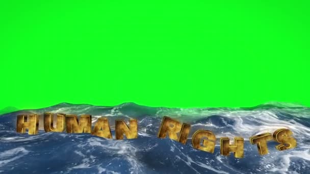 Human Rights Text Floating Water Green Screen — Stock Video