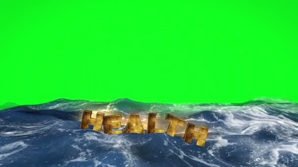 Текст Здоровья Плавающий Воде Зеленом Экране — стоковое видео