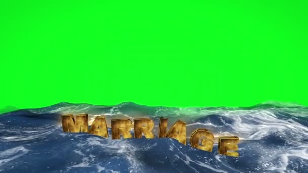 Huwelijk Tekst Drijvend Het Water Groen Scherm — Stockvideo