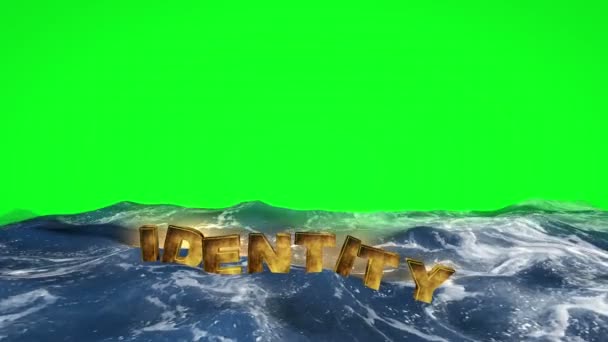 Identiteit Tekst Drijvend Het Water Groen Scherm — Stockvideo