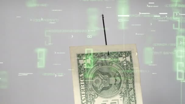 Dollar Einem Angelhaken Auf Matrix Hintergrund — Stockvideo