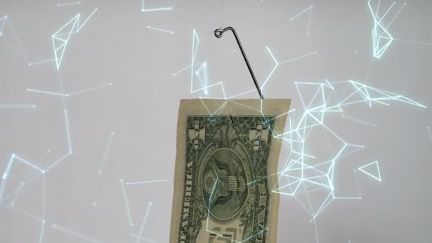 矩阵背景上的鱼钩上的美元 — 图库视频影像