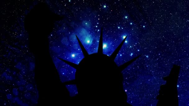 Statua Della Libertà New York Contro Stelle Notte — Video Stock