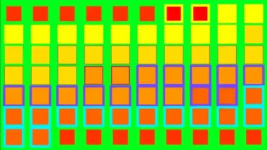 Yeşil ekran minimalizm kavramı üzerinde parlayan renkli kareler