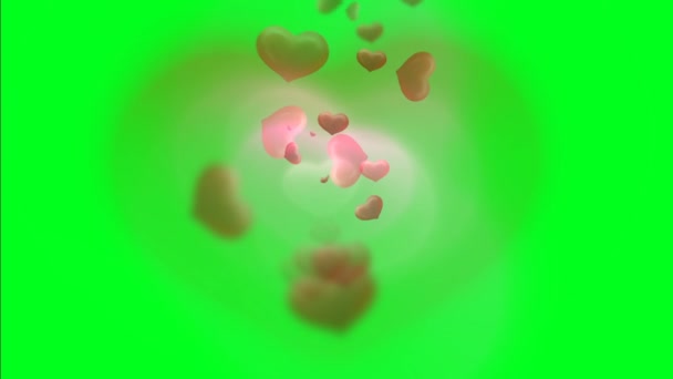 漂浮的心在绿色的屏幕上 — 图库视频影像