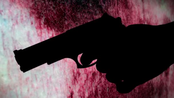 Gun silhouette against bloody background crime concept — Stock Video