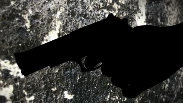 Silhouette de pistolet contre le concept de crime de fond grunge — Video
