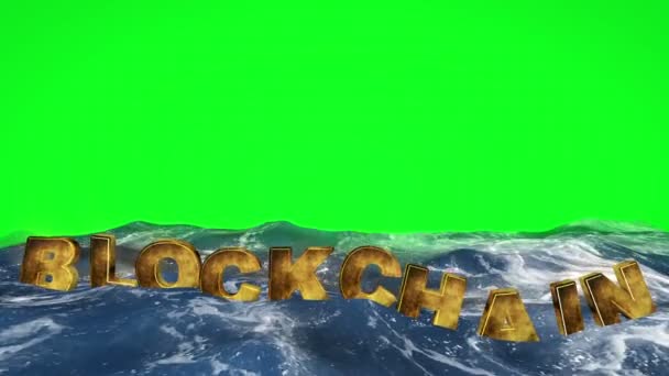 Text blokřetězce plovoucí ve vodě proti zelené obrazovce — Stock video