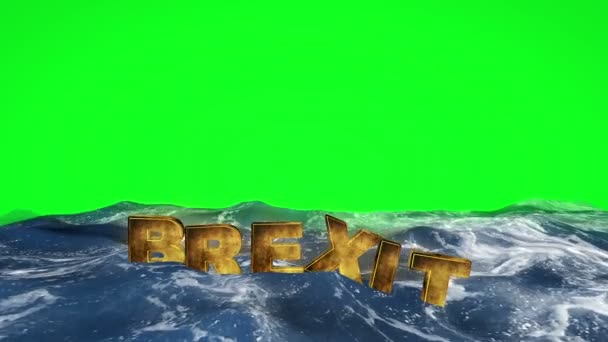 Brexit tekst zwevend in het water tegen groen scherm — Stockvideo