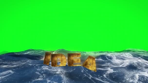 Текст ідеї, що плаває у воді на зеленому екрані — стокове відео
