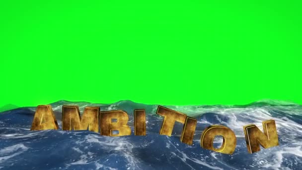 Ambice text plovoucí ve vodě proti zelené obrazovce — Stock video