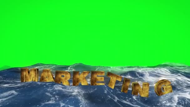 Marketing-Text schwimmt im Wasser gegen Green Screen — Stockvideo