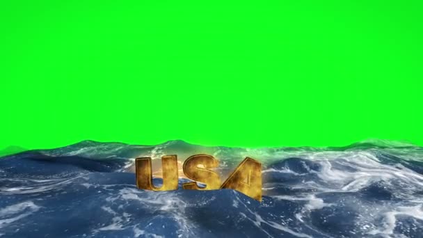 USA tekst zwevend in het water tegen groen scherm — Stockvideo