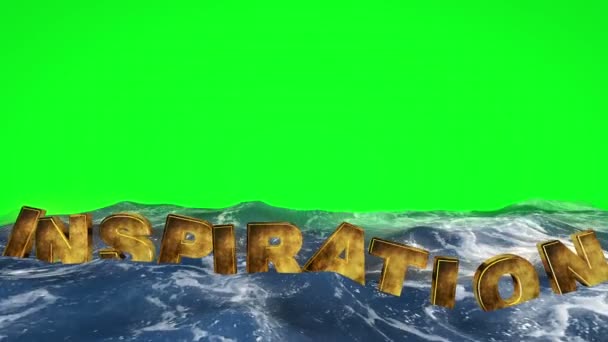 Tekst inspiracji unoszący się w wodzie na zielonym ekranie — Wideo stockowe