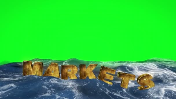Mercados de texto flutuando na água contra tela verde — Vídeo de Stock