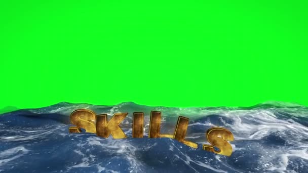 Umiejętności tekst unoszący się w wodzie przeciwko zielonemu ekranowi — Wideo stockowe
