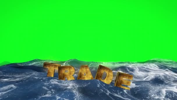 Tekst handlowy pływający w wodzie przed zielonym ekranem — Wideo stockowe