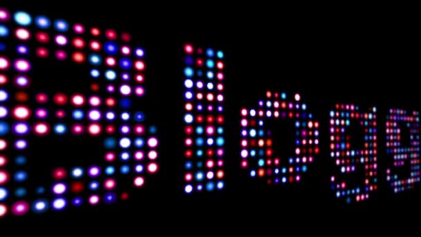 Blogger πολύχρωμο LED κείμενο απομονωμένο σε μαύρο — Αρχείο Βίντεο