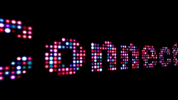 Anslutning färgrik LED-text över svart — Stockvideo