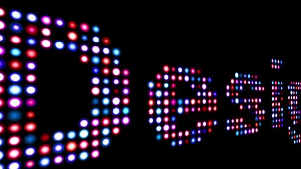 Σχεδιασμός πολύχρωμο LED κείμενο πάνω από μαύρο — Αρχείο Βίντεο