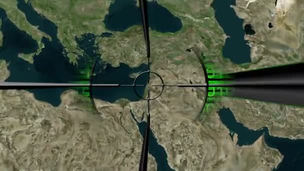Damasco en el mapa militar golpeando al blanco — Vídeos de Stock
