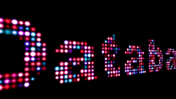 Database colorful led text over black — Stock Video