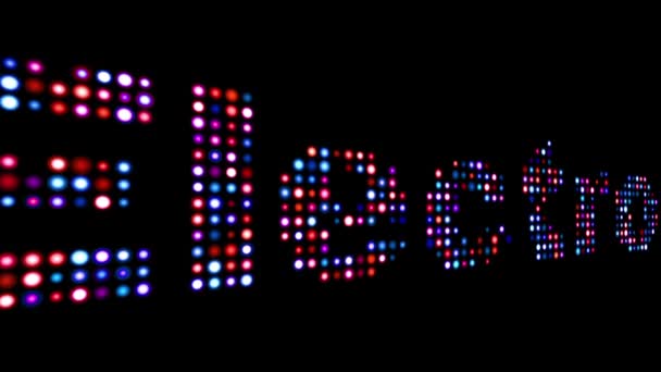 Electronic colorful led text over black — Stock Video