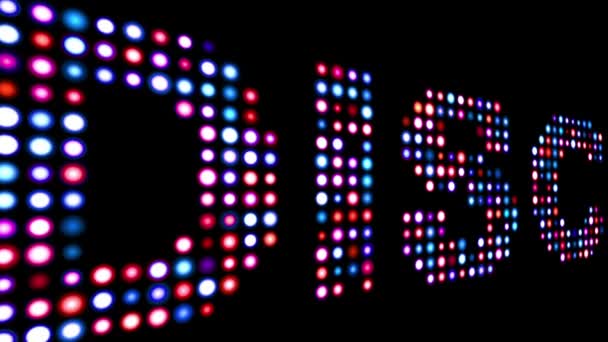 Disco colorful led text over black — Stock Video