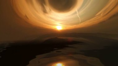 Gün batımı bulutları suya yansıyor