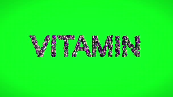 Vitamin és gondozási molekulák szöveg zöld képernyőn — Stock videók