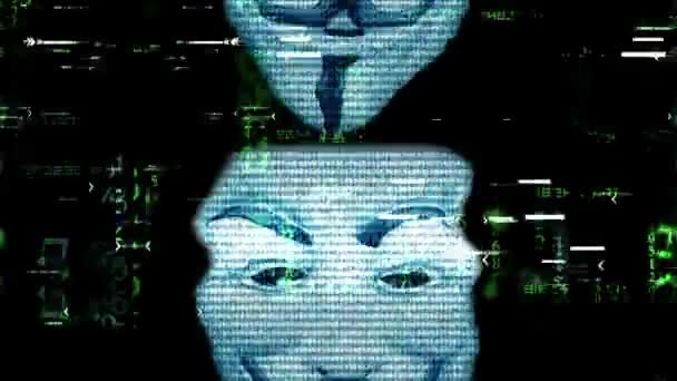 Anonyme Maske auf Matrix-Hintergrund — Stockvideo