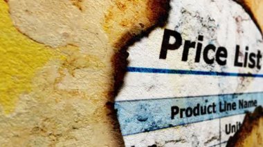 Fiyat listesi grunge konsepti