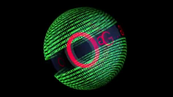 Org. texto y datos binarios sobre esfera giratoria — Vídeo de stock