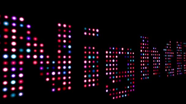 Νυχτερινή ζωή πολύχρωμο LED κείμενο πάνω από μαύρο — Αρχείο Βίντεο