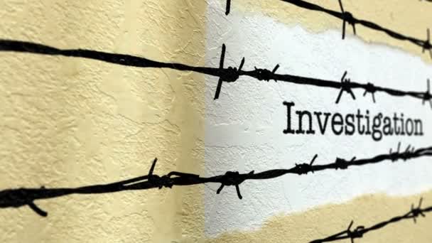 Investigation text against barbwire — Stock Video