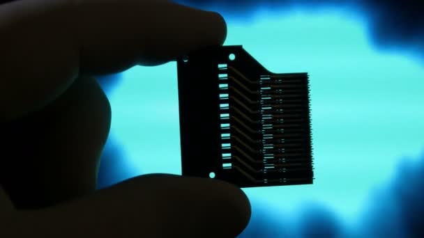 Scientist holds microchip — Stock Video