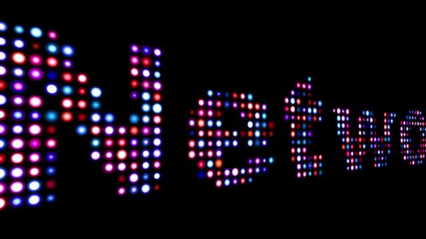 Network colorful led text over black — Stock Video