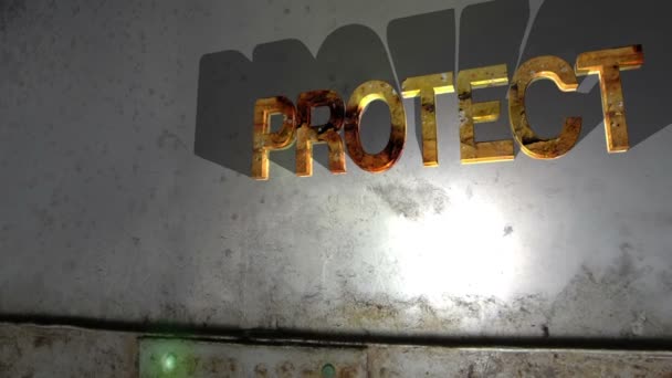 Grunge protect text falling concept — Stock video