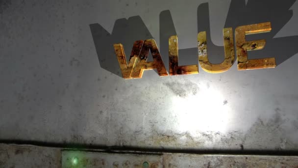 Grunge valor texto na parede — Vídeo de Stock