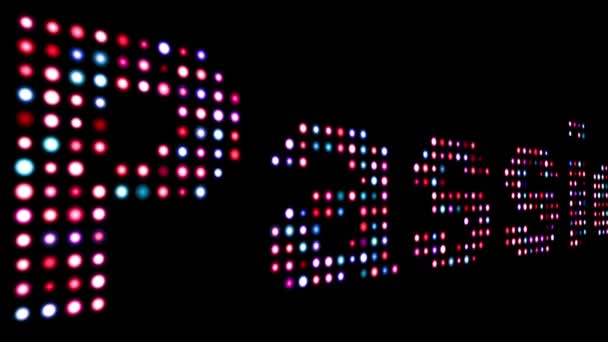 Leidenschaft bunte LED-Text über schwarz — Stockvideo