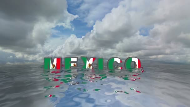 México 3d texto flutuante no conceito de férias de água — Vídeo de Stock