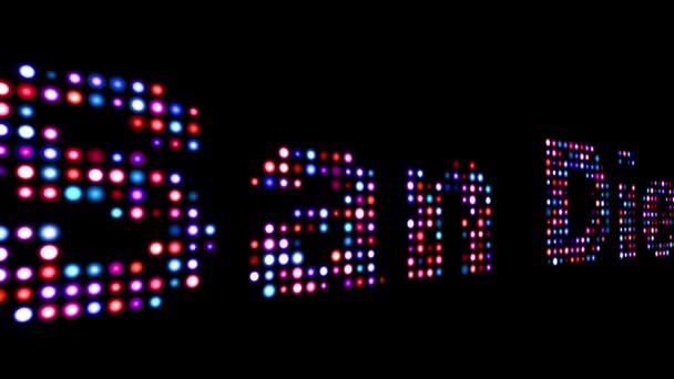 San diego bunte LED-Text über schwarz — Stockvideo